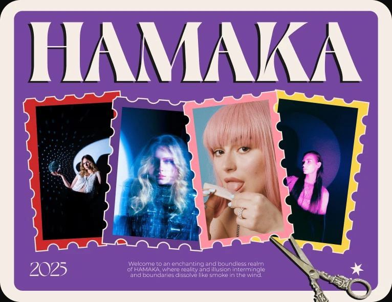 HAMAKA: выразительная графика и дизайн сайта в жёлтых и фиолетовых цветах